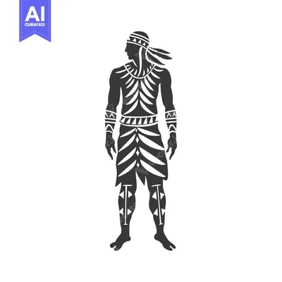 Premium design asset: Silhouette of a Native American Man with Traditional Clothing and Feat