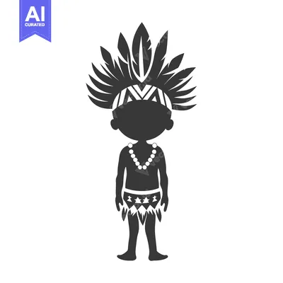 Aset desain premium: Silhouette of a Native American Person in Traditional Headdress