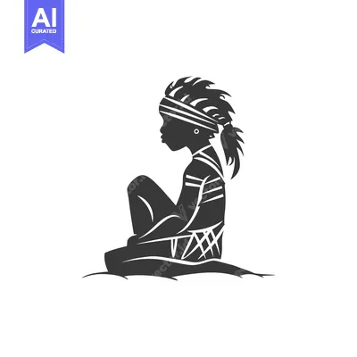 Silhouette of a Native American Sitting with Feathers in Hair