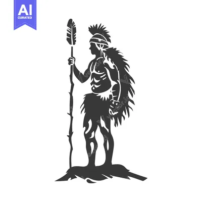 Aset desain premium: Silhouette of a Native American Warrior Holding a Spear