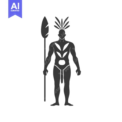 Aset desain premium: Silhouette of a Native American Warrior Holding a Spear