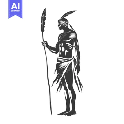 Silhouette of a Native American Warrior Holding a Spear