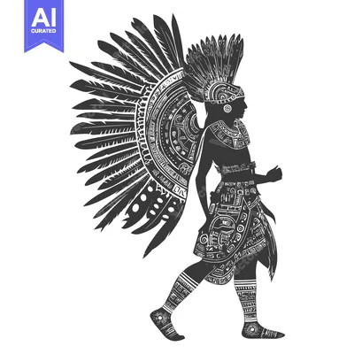 Aset desain premium: Silhouette of a Native American Warrior in Traditional Attire