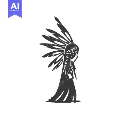 Aset desain premium: Silhouette of a Native American Woman in Traditional Headdress