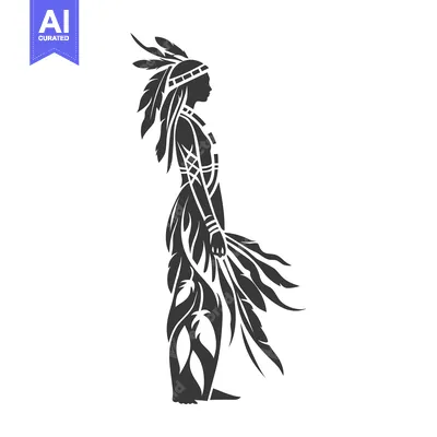Aset desain premium: Silhouette of a Native American Woman with Feathers