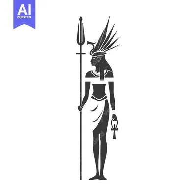 Silhouette of an Egyptian Goddess Holding a Staff and Ankh