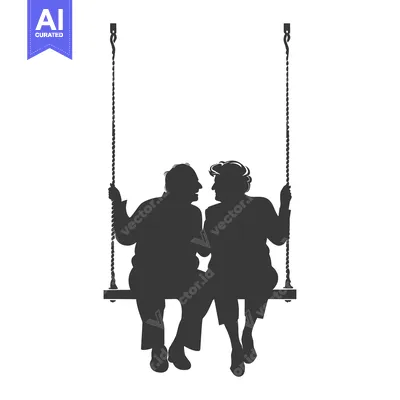 Silhouette of an Elderly Couple on a Swing