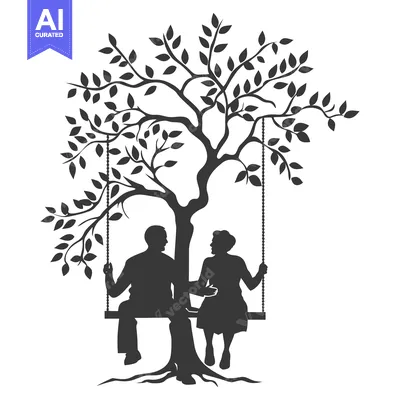 Premium design asset: Silhouette of an Elderly Couple on a Swing Under a Tree