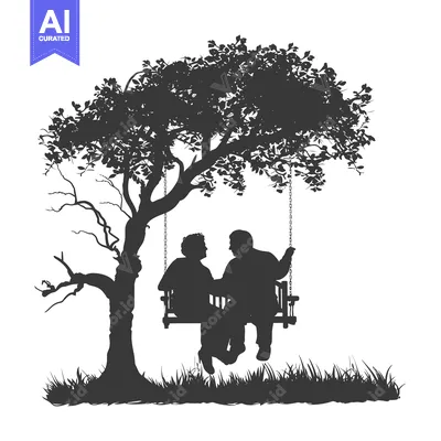 Aset premium populer: Silhouette of an Elderly Couple on a Swing Under a Tree