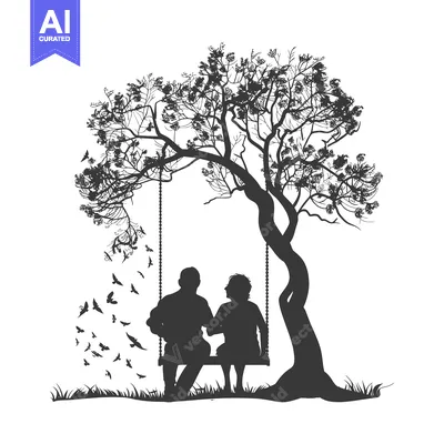 Popular premium asset: Silhouette of an elderly couple on a swing under a tree