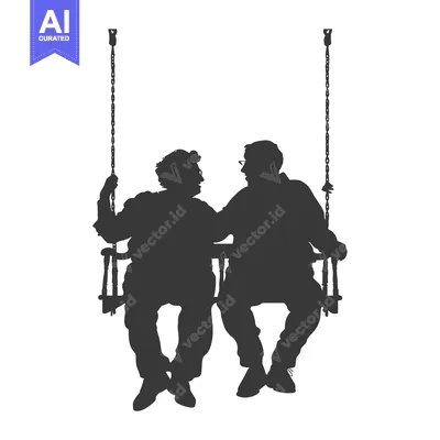 Aset premium populer: Silhouette of an elderly couple sitting on a swing