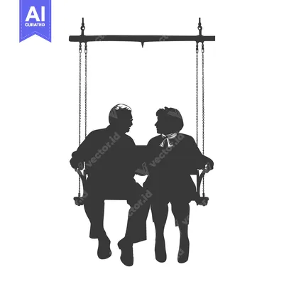 Silhouette of an Elderly Couple Sitting on a Swing