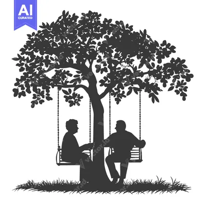 Popular premium asset: Silhouette of an elderly couple sitting on a swing under a tree