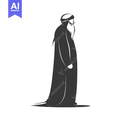 Aset desain premium: Silhouette of an Elderly Man in Traditional Clothing