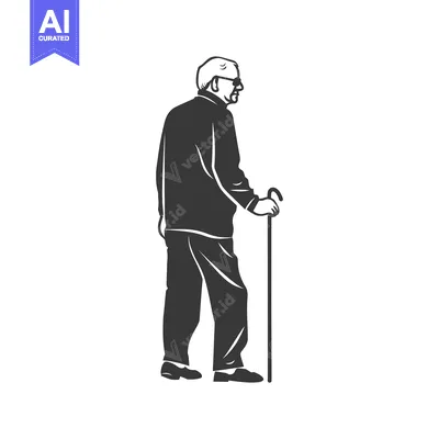 Aset premium populer: Silhouette of an Elderly Man Walking with a Cane