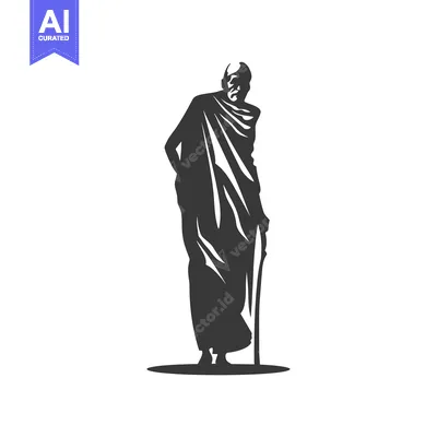 Aset desain premium: Silhouette of an Elderly Man with a Cane Dressed in a Robe