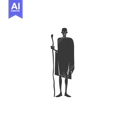 Aset desain premium: Silhouette of an elderly man with a walking stick