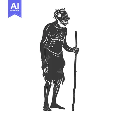 Aset desain premium: Silhouette of an Elderly Man with a Walking Stick