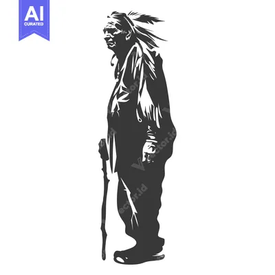 Silhouette of an Elderly Native American Man with a Walking Stick