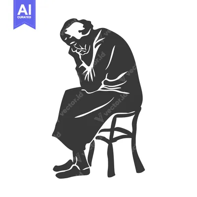 Silhouette of an Elderly Person Sitting on a Chair