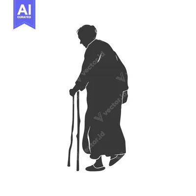 Aset desain premium: Silhouette of an Elderly Person Walking with a Cane