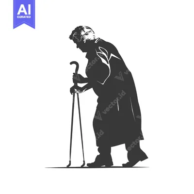 Aset desain premium: Silhouette of an Elderly Person Walking with a Cane
