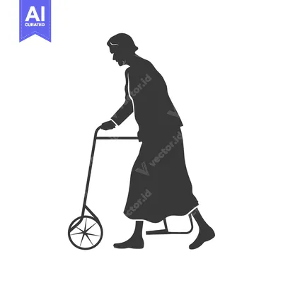 Silhouette of an Elderly Person Walking with a Walker