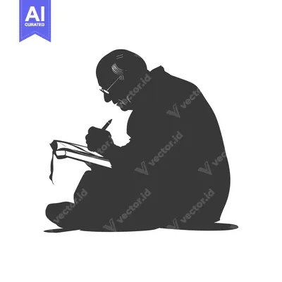 Aset premium populer: Silhouette of an Elderly Person Writing in a Book