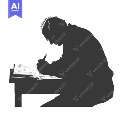Popular premium asset: Silhouette of an Elderly Person Writing in a Book