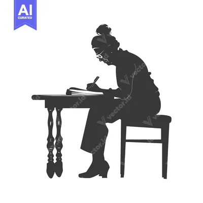 Premium design asset: Silhouette of an elderly woman sitting at a table and writing