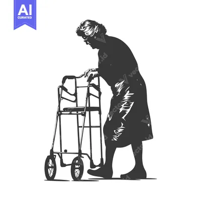Popular premium asset: Silhouette of an Elderly Woman Using a Walker