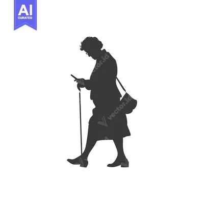 Popular premium asset: Silhouette of an Elderly Woman Walking and Using a Smartphone