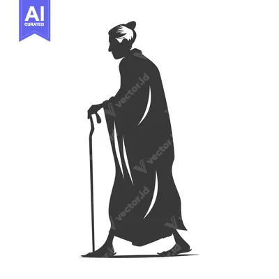 Aset premium populer: Silhouette of an Elderly Woman Walking with a Cane