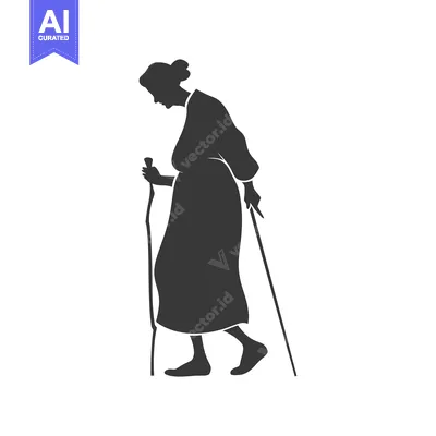 Premium design asset: Silhouette of an Elderly Woman Walking with a Cane