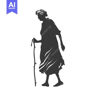 Premium design asset: Silhouette of an Elderly Woman Walking with a Cane