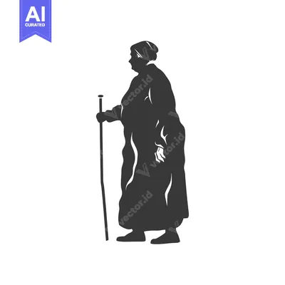 Aset premium populer: Silhouette of an Elderly Woman Walking with a Cane