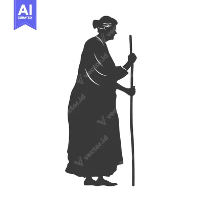 Premium design asset: Silhouette of an Elderly Woman Walking with a Cane