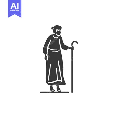 Aset premium populer: Silhouette of an Elderly Woman Walking with a Cane