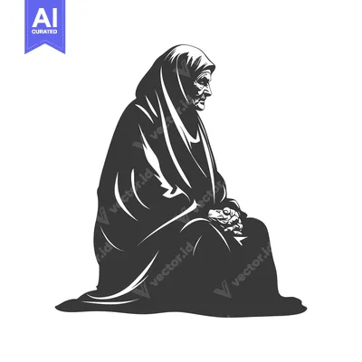 Silhouette of an Elderly Woman Wearing a Headscarf