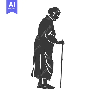 Aset desain premium: Silhouette of an Elderly Woman with a Cane