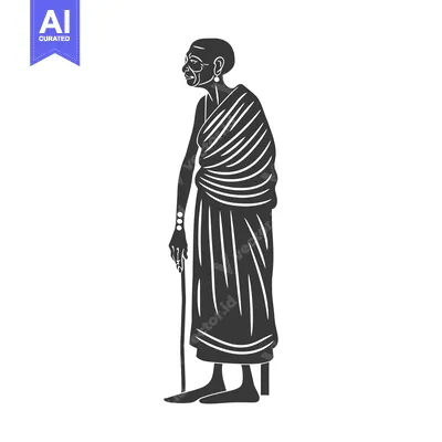 Aset desain premium: Silhouette of an Elderly Woman with a Cane and Traditional Clothing