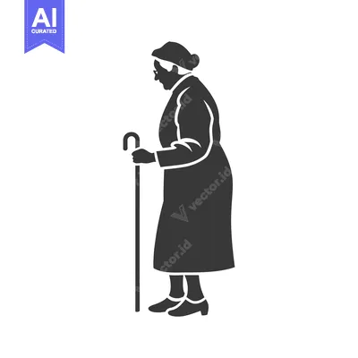 Aset desain premium: Silhouette of an Elderly Woman with a Walking Stick