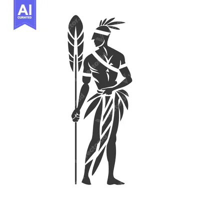 Silhouette of an Indigenous Warrior Holding a Spear