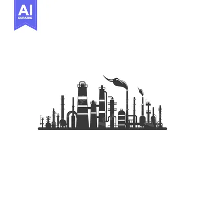 Aset premium populer: Silhouette of an industrial complex with smoke stacks