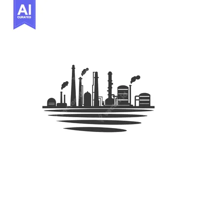 Aset desain premium: Silhouette of an Industrial Complex with Smoke Stacks by the Water