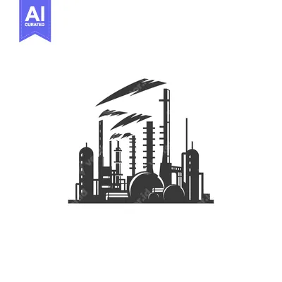 Silhouette of an Industrial Factory with Smoke Stacks