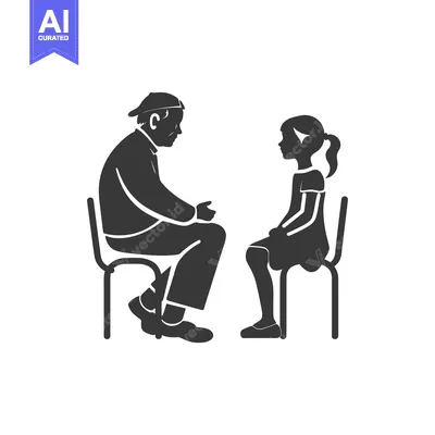 Popular premium asset: Silhouette of an Older Man and a Young Girl Sitting on Chairs
