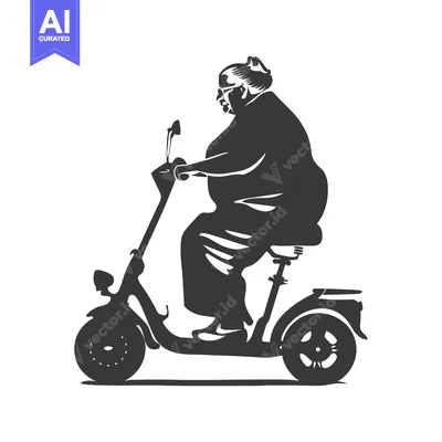 Premium design asset: Silhouette of an Older Woman Riding a Scooter
