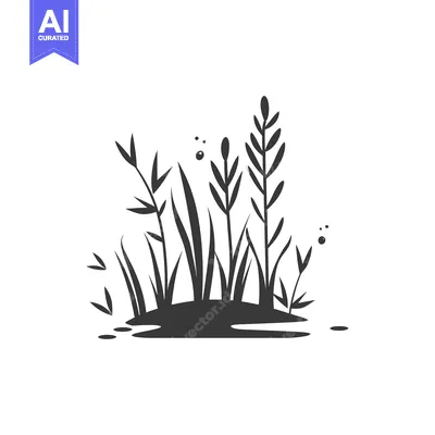 Silhouette of a patch of grass with various plant species