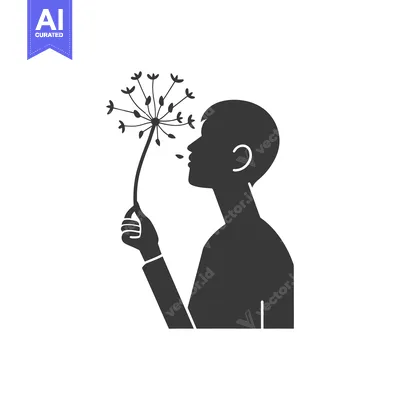 Silhouette of a person blowing on a dandelion